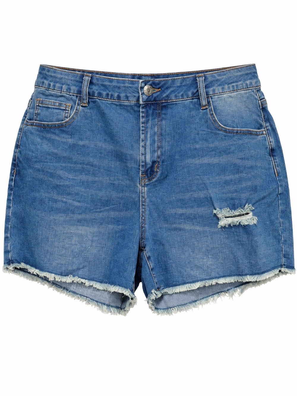 NWT Luvamia Women’s 2XL Distressed Denim Shorts Blue Stretch Raw Frayed Hem